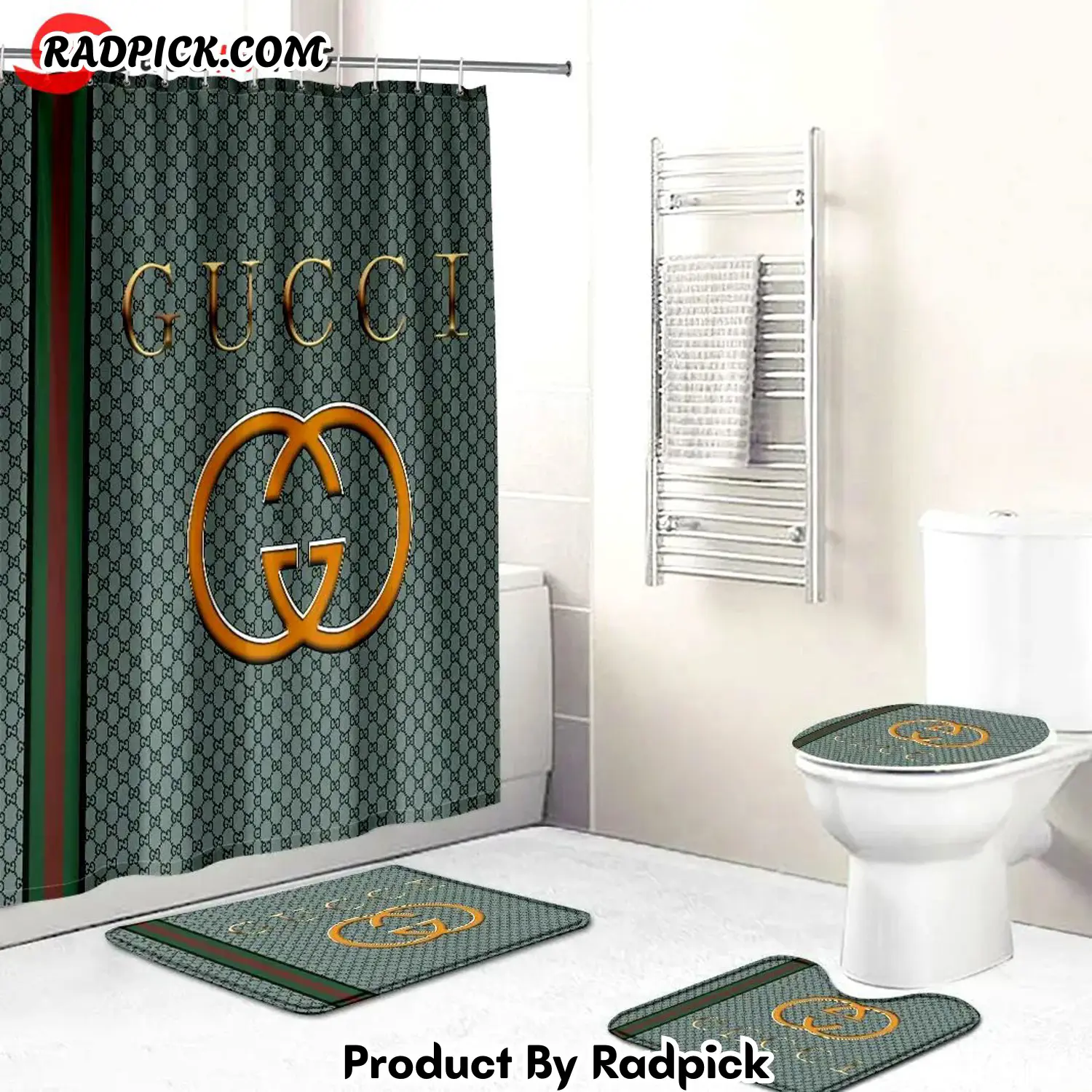 Gucci green bathroom set hot luxury shower curtain bath rug mat home decor 241 bathroom accessory sets rp387751